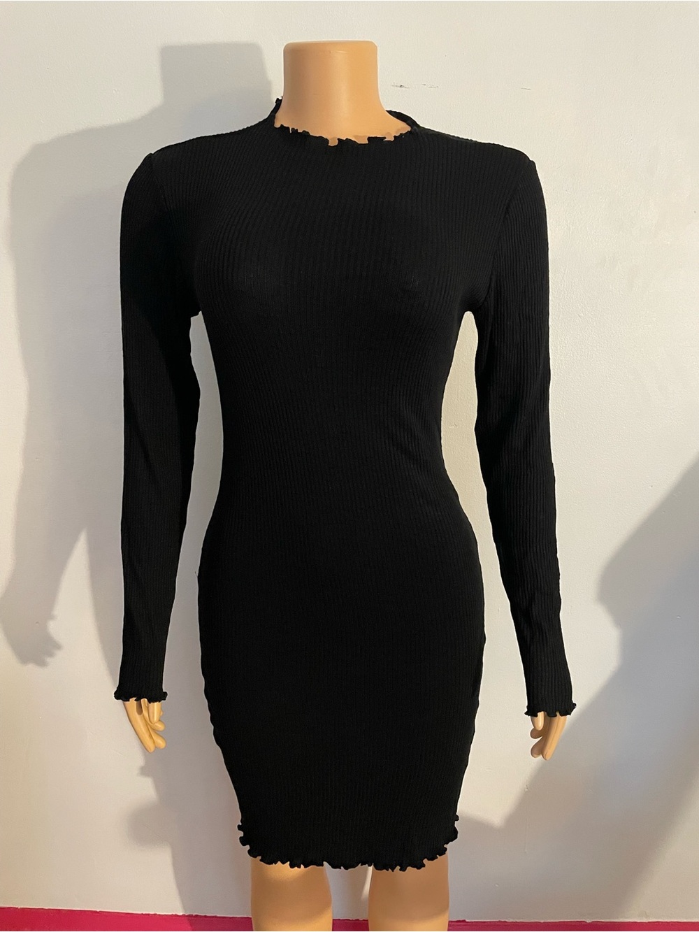 F21 Black Ribbed Long Sleeve Dress